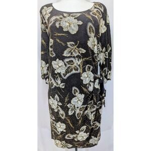 Signature by Robbie Bee Metallic Floral Black Gold Silver Dress 2X NWT